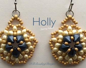 Modèle de boucles d'oreilles en perles de houx, PDF instantané, tutoriel de perles