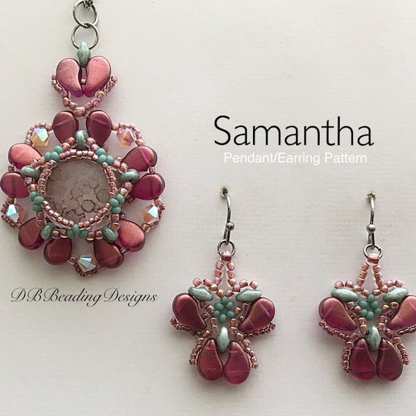 Samantha Beaded Pendant & Earrings, DBBeadingDesigns, PDF, Beading Tutorial, Easy Beading Pattern, Cabochon Pattern