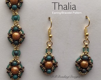 Thalia Beaded Earrings and Bracelet Pattern, DBBeadingDesigns, PDF, Beading Tutorial, Easy Beading Pattern, Bracelet Pattern