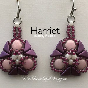 Harriet pärlörhängen mönster, DBBeadingDesigns, PDF, pärlbroderihandledning, enkelt pärlbroderimönster, DiscDuo-mönster, Tangomönster