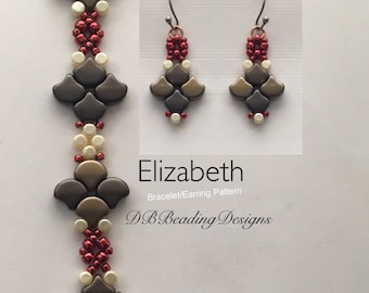 Elizabeth Beaded Bracelet and Earrings,Instant PDF, Beading Pattern, Beading Tutorial