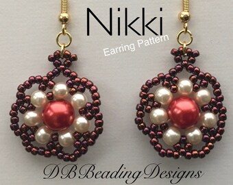 Patrón de aretes con cuentas Nikki, pdf, Tutorial con cuentas
