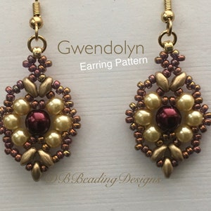 Padrão de brincos com miçangas Gwendolyn, pdf, tutorial com miçangas