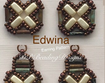 Modèle de boucles d’oreilles perlées Edwina, PDF instantané, motif de perles, tutoriel de perles