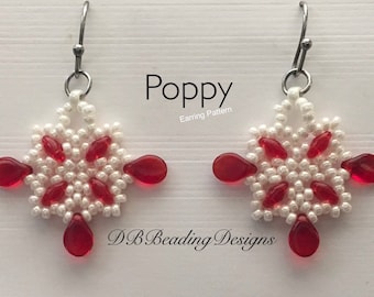 Patrón de pendientes de amapola con cuentas (PDF) y tutorial de abalorios