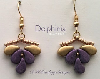 Patrón de aretes con cuentas Delphinia, PDF instantáneo, Tutorial de cuentas, Patrón de joyería