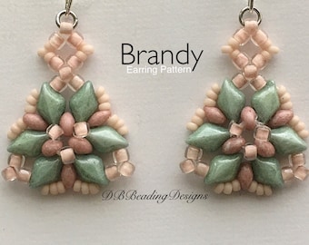 Brandy Beaded Earrings Pattern, DBBeadingDesigns, PDF, Beading Tutorial, Easy Beading Pattern, GemDuo Pattern