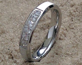 Stainless Steel Matte Finished 2 Color Fleur De Lis Flower Comfort Fit Flat Band Ring