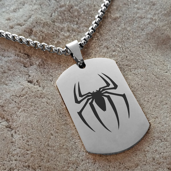 Pendant Necklace / Spider-Man Design / Stainless Steel Dog Tag Chain / Black Gold Silver Color / Peter Parker Spider-Verse Arachnida Web