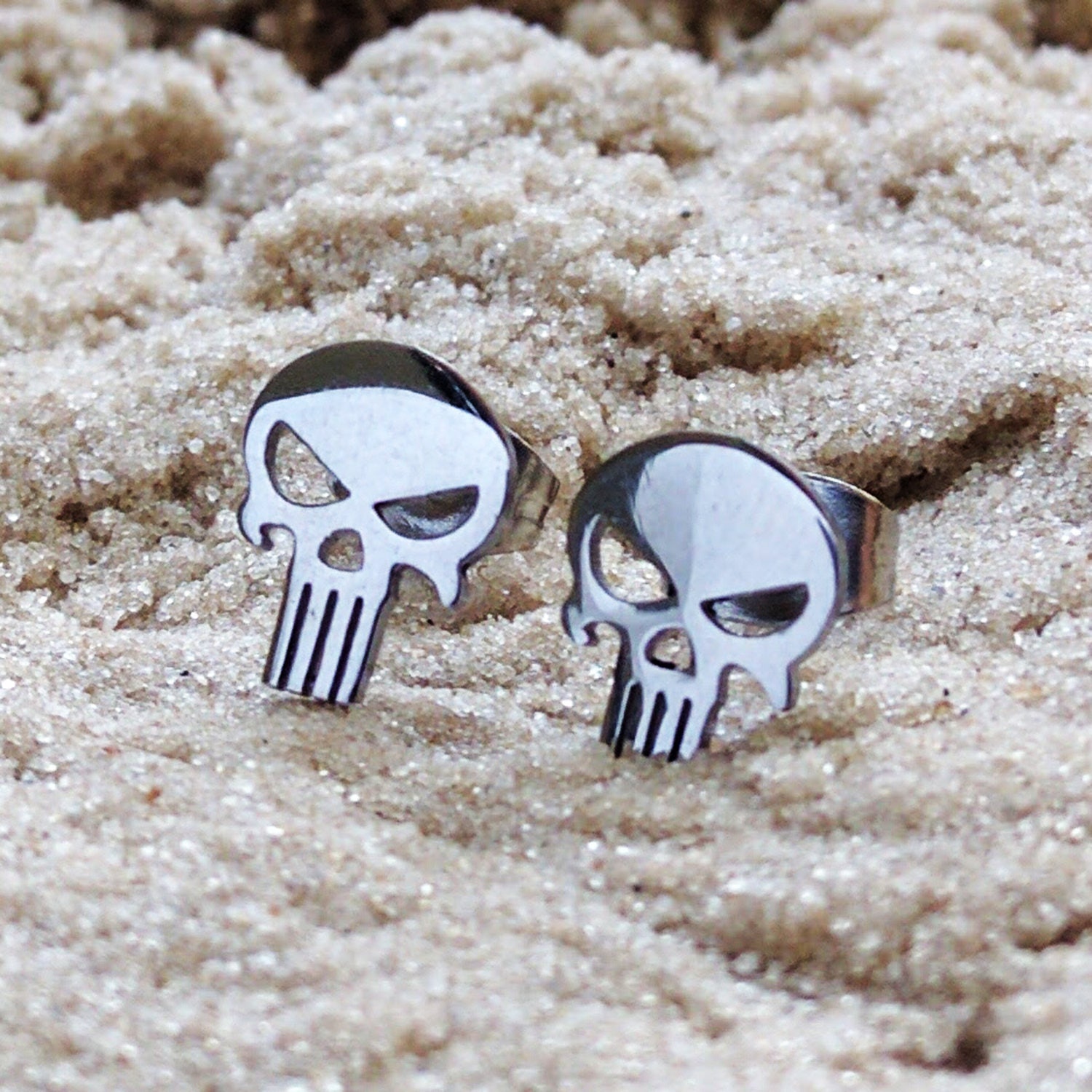 Stud Earrings Punisher Skull Silhouette Stud Earrings