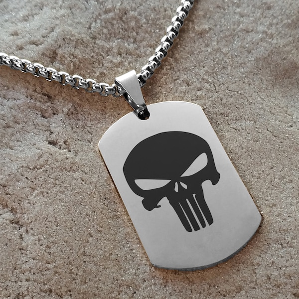 Pendant Necklace / Punisher Design / Stainless Steel Dog Tag Chain / Black Gold Silver Color / Frank Castle Vigilante Skull Underworld