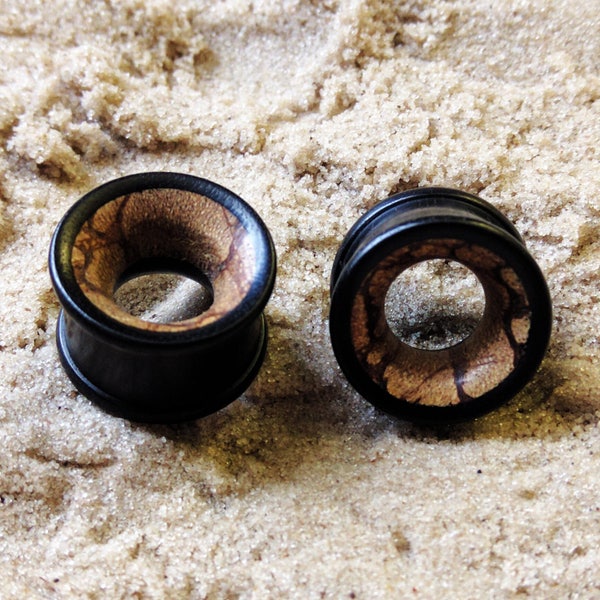 Organic Wood Ear Tunnels / Arang Wood Ear Tunnels / Antique Vintage Wood Inlay / Double Flared Gauges Flesh Tunnels  / Body Jewelry Pair