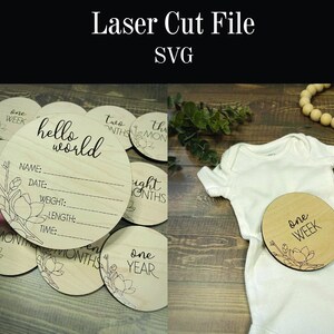 Monthly milestone SVG| laser cut file| Floral monthly milestones | glowforge cut file| scored & engraved file| Floral svg