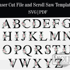 A-Z Floral letter sign svg , Glowforge SVG, Flower cut file, Nursery sign SVG, Single line cut, Flower SVG file, Laser cut file