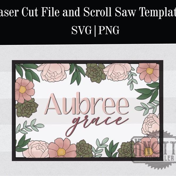 Floral frame sign svg , Glowforge SVG, Flower cut file, Nursery sign SVG, Single line cut, Flower SVG file, Laser cut file