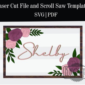 Rechthoek bloementeken svg, Shelby bloemen, Glowforge SVG, Bloem gesneden vijl, Kwekerij teken SVG, Enkele lijn snijden, Bloem SVG bestand, Laser gesneden bestand