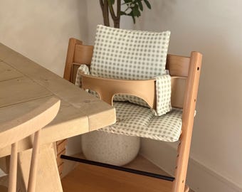 Sage Gingham Cushion For Stokke Tripp Trap | Waterproof And Wipeable 2 in 1 Cushion