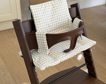 Taupe Gingham Highchair Cushion: Waterproof Wipeable 2-in-1 Compatible With Stokke Tripp Trapp