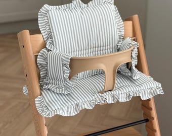 Sage Stripe Cushion For Stokke Tripp Trap | Ruffle Highchair Cushion