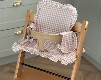 Blush Gingham Ruffle Cushion For Stokke Tripp Trap