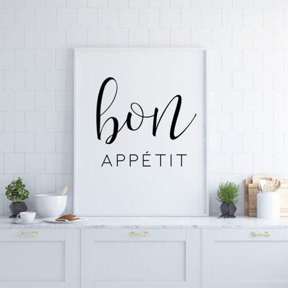 Bon Appetit French Black Typography Kitchen Poster Print Home Decor Wall Art 