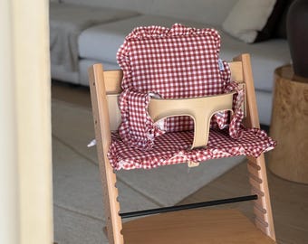 Berry Gingham Cushion For Stokke Tripp Trap | Ruffle Highchair Cushion