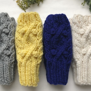Kids Cable hand knitted fingerless gloves