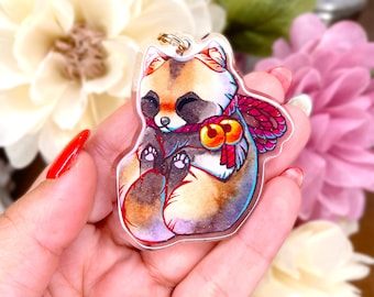 Guardian Tanuki Acrylic Glitter Keychain, cute kawaii japanese animal familiar