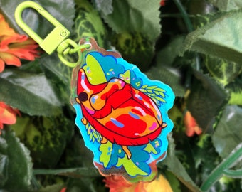 Tiny Gem Yellow Bettle Acrylic Holographic Rainbow Keychain, cute kawaii animal familiar