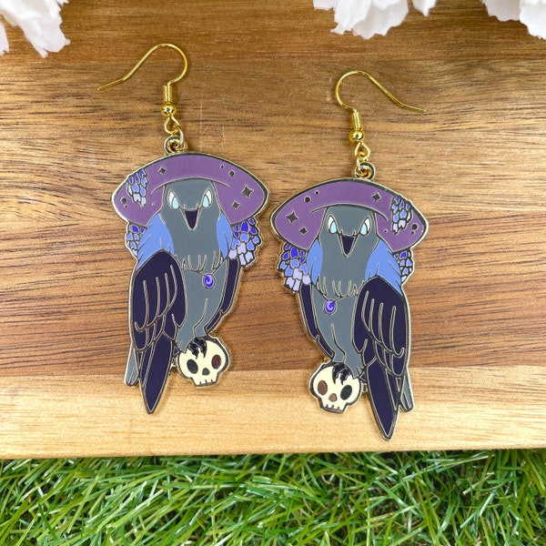 Morpheus Earrings, witch jackdaw raven crow, cute halloween animal familiar bird