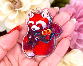 Porte-clés en acrylique à paillettes Guardian Red Panda, famille d'animaux japonais kawaii mignons