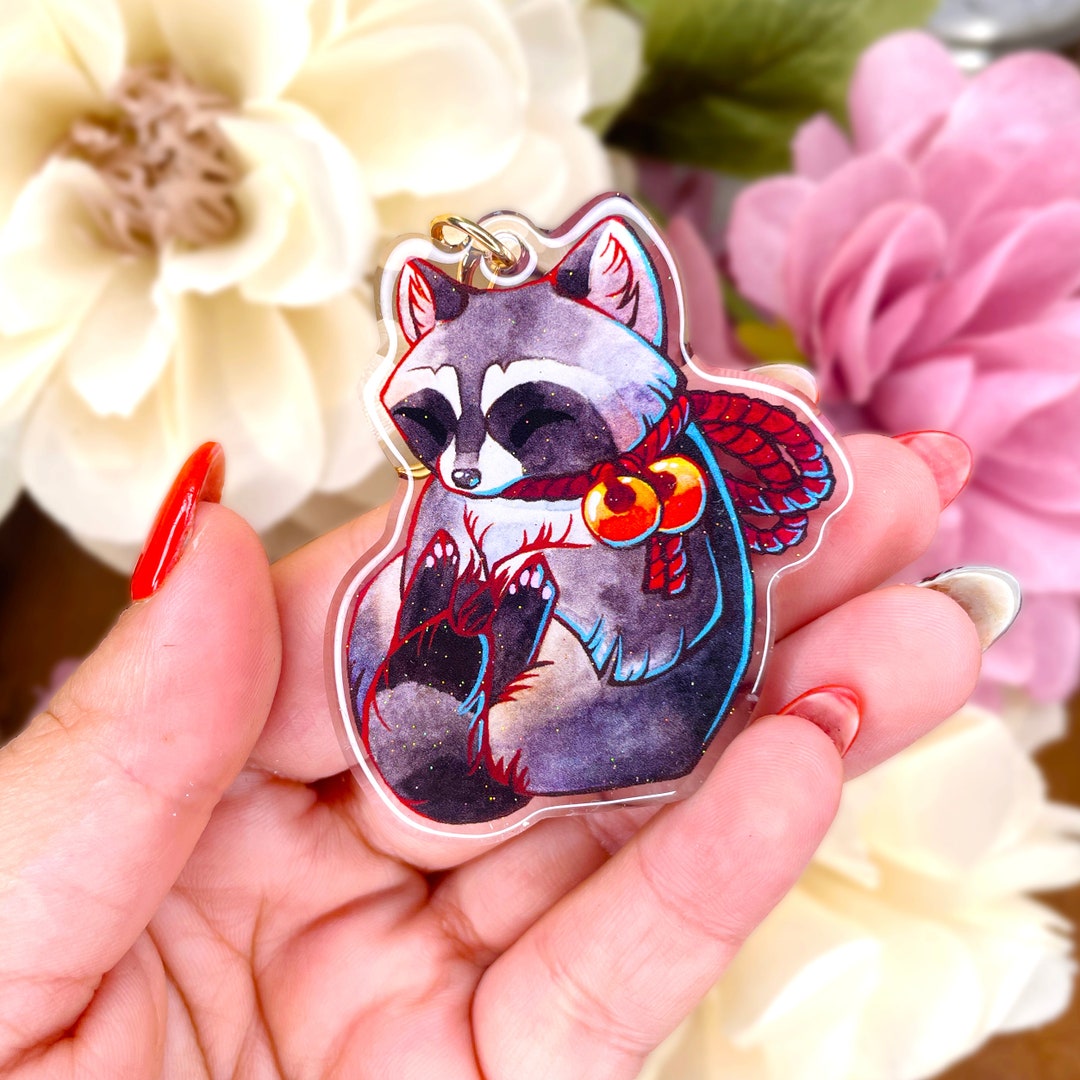 Pvc Raccoon Keychain Guardian Raccoon Acrylic Glitter Keychain, Cute Kawaii Japanese Animal ...