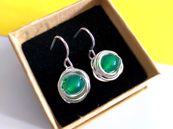 Drop Swirl Earrings Green Agate
