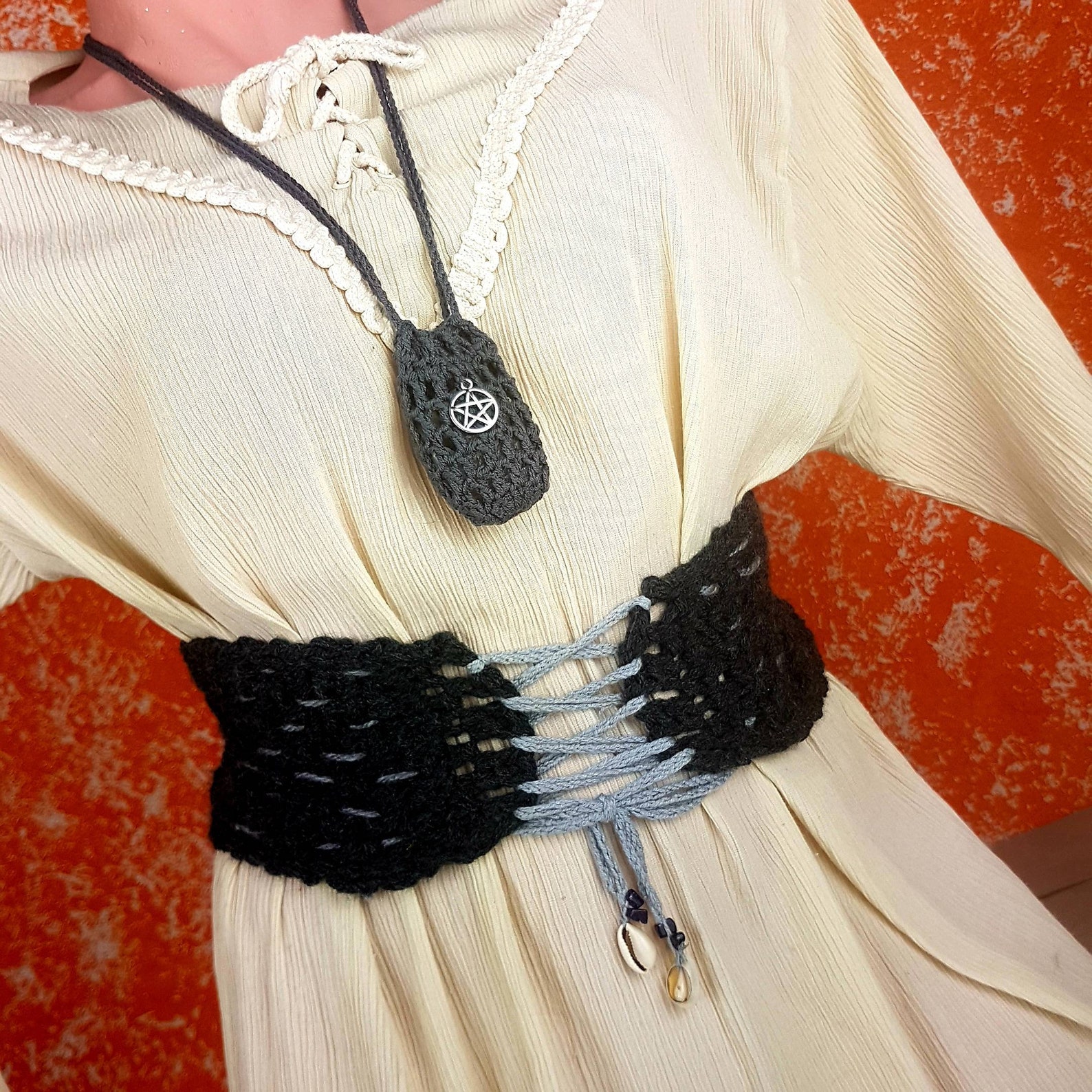 Crochet Pouch Necklace Mini Crochet Bag Necklace Stone Etsy España