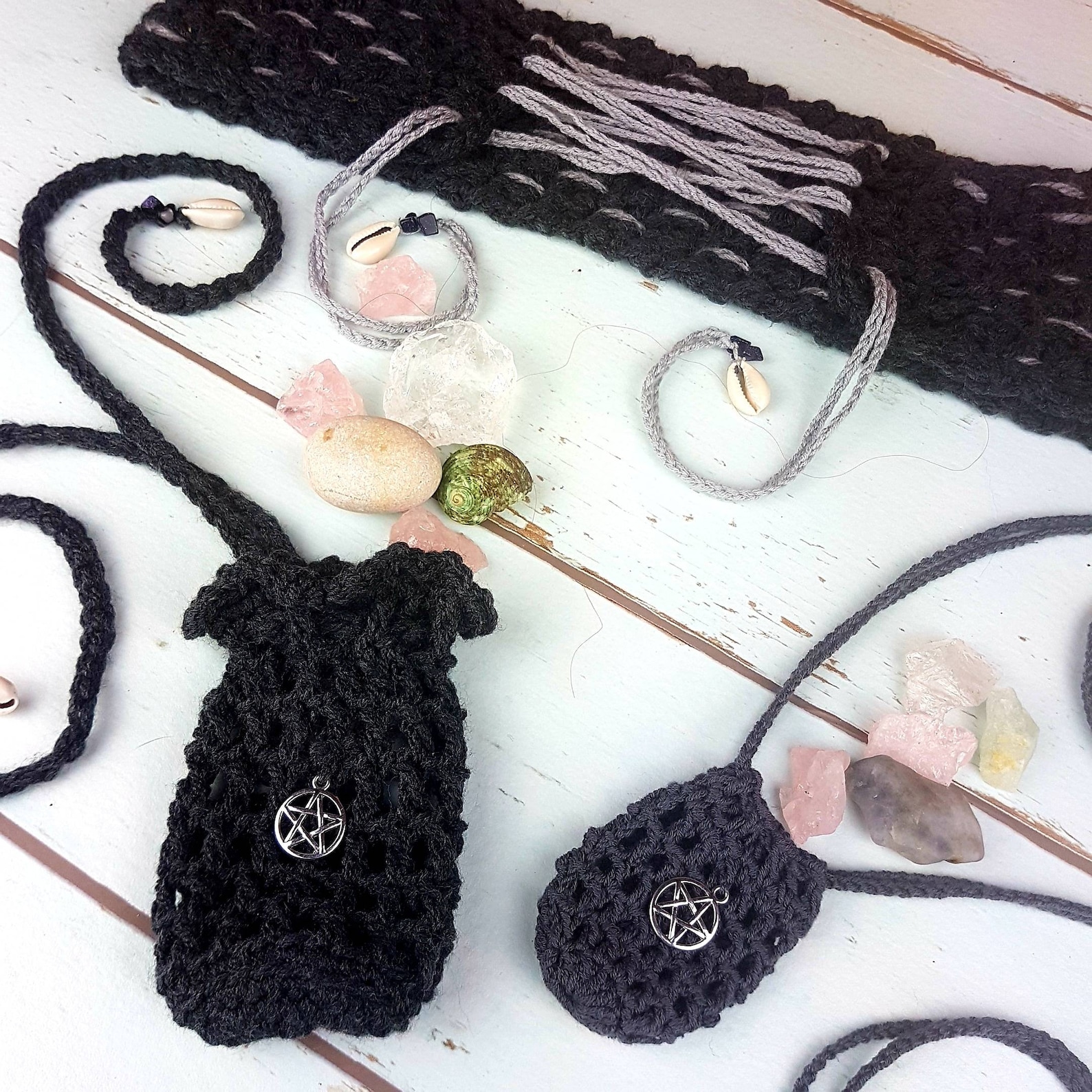 Crochet Pouch Necklace Mini Crochet Bag Necklace Stone Etsy España