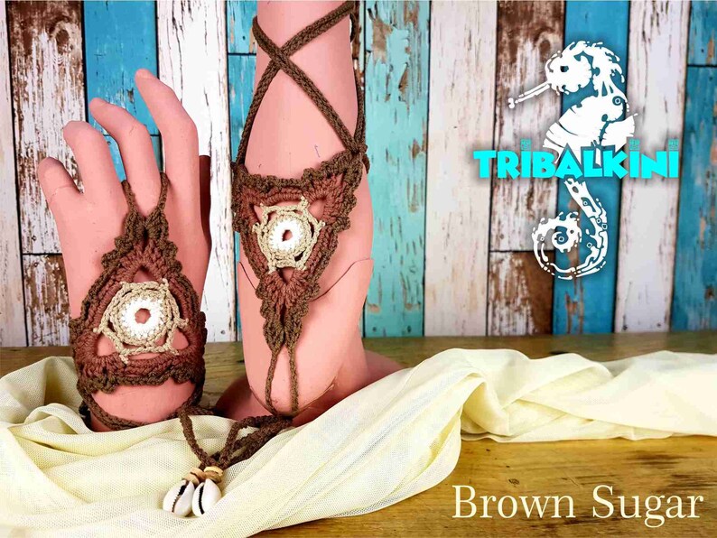 Brown Sugar Crochet Barefoot Sandals Brown Ombr\u00e9 Barefoot Shoes Bachelorette Beach Party Gift Brown Beach Sandals Boho Crochet Sandals
