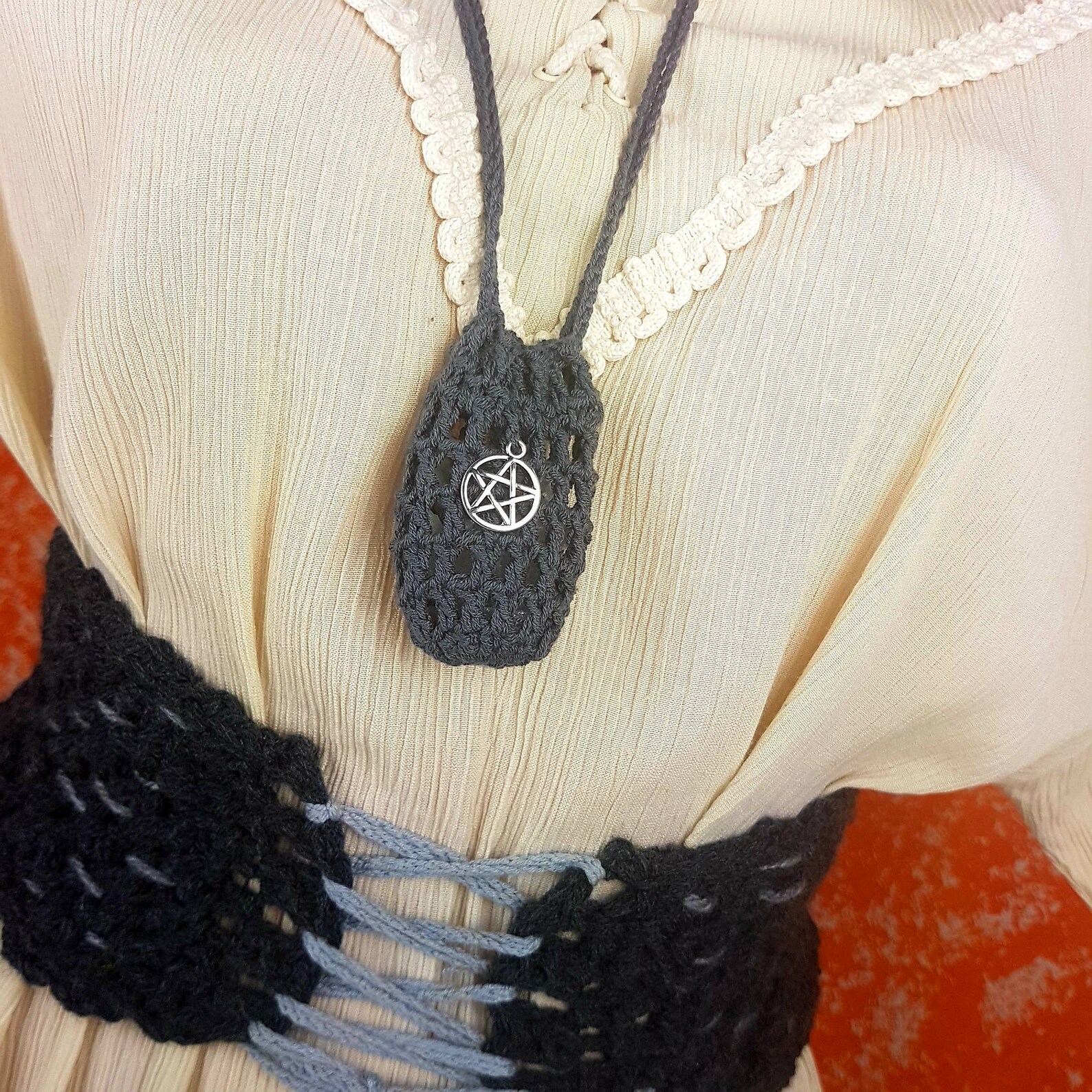 Crochet Pouch Necklace Mini Crochet Bag Necklace Stone Etsy España