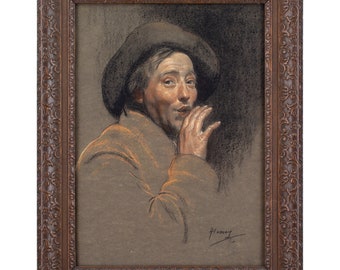 Antique Pastel, Peter Mønsted, Portrait Of Aage Jørgensen