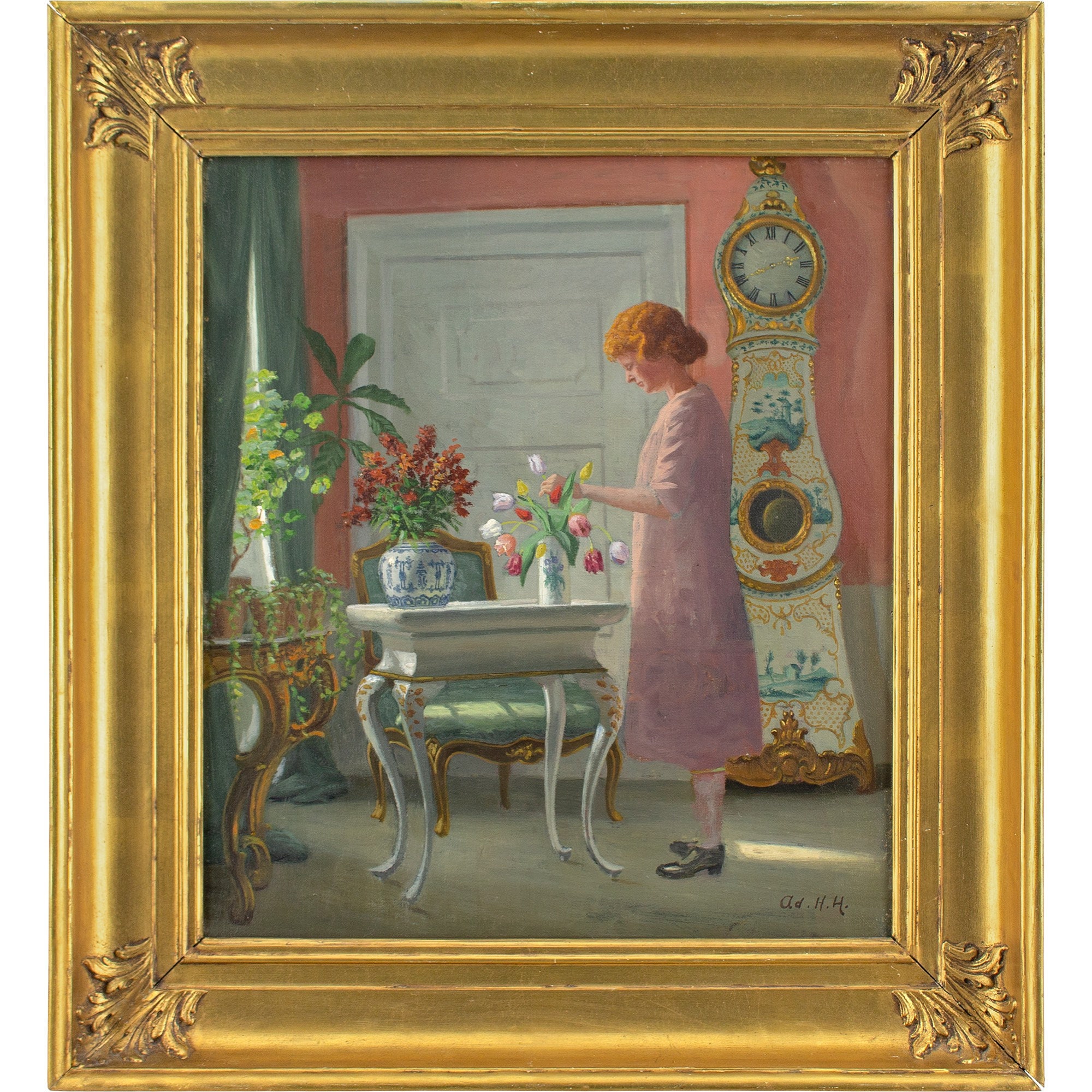 Antique Oil Painting Adolf Heinrich-hansen Interior With
