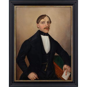 Retrato de un caballero con una carta, retrato antiguo de Anton Benno Zottmayr