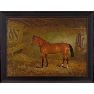 19th-Century English School, Portrait Of A Bay Horse, Antique Oil Painting