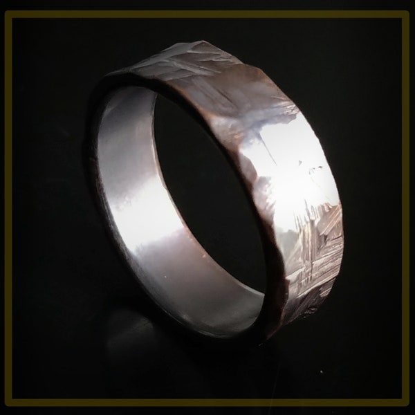 Dark copper - cut - black - handmade - distressed - ring