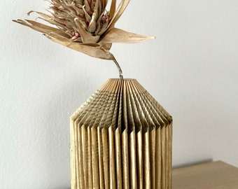 Paper flower vase | gold plated | book sculpture | folded book | gift idea | work of art