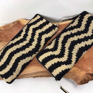 Woven & Leather Card Holder Wallet - Handmade Wallet - Card Wallet - Upcycle Black Leather Wallet - Handwoven Wallet  - Black Wallet - Gift