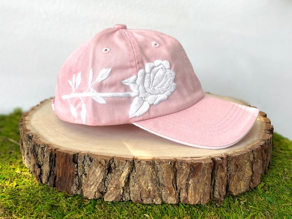 White Rose Hand Embroidered Pink Cap - Stem & Leaves - Rose  display picture 3