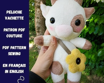 Schnittmuster für eine Plüschkuh (PDF) | Nähanleitung auf Französisch und Englisch | Nähvorlage für eine Plüschkuh | Plüschkuh selber machen