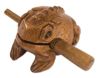 Percussion Plus Honestly Made Large Wooden Brown frog guiro with scraper