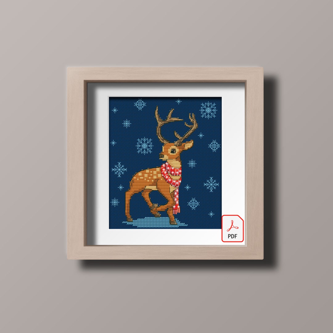 Cross Stitch Pattern Christmas Deer Snow Winter Animal Instant Download ...