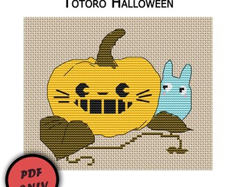 Cross stitch pattern Halloween Pumpkin Totoro Autumn Fantasy PDF