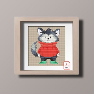 Cross stitch pattern Winter Wolf Animal Xmas Christmas Warm clothes Instant download PDF